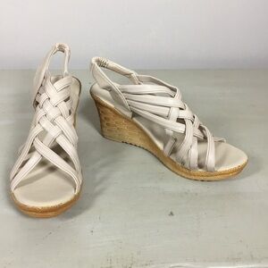 Kinhaxieye blush nude pink and tan woven look 3” wedge strappy sandals sz 6 (36)